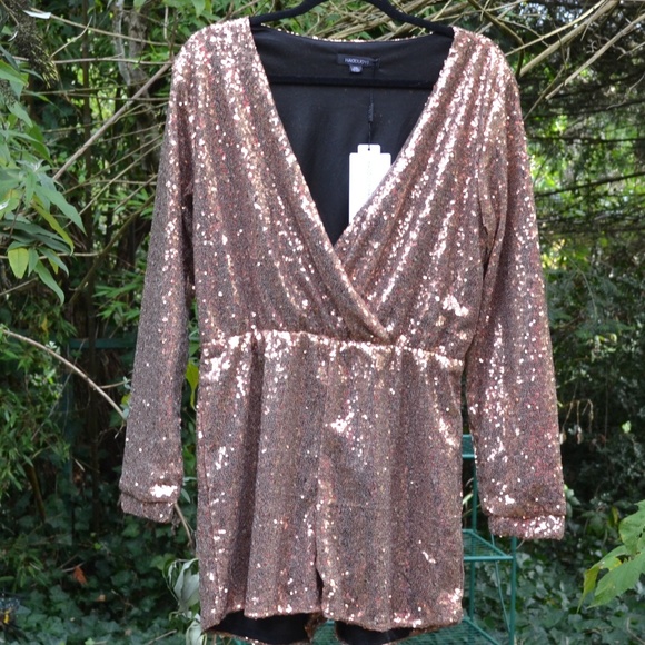 Haoduoyi Pants - NWT Haoduoyi XXL Rose Gold Tone Sequin Romper